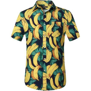 ❤️Men Yellow  Short Sleeve Button Down Casual Beach Tropical Holiday Shirts